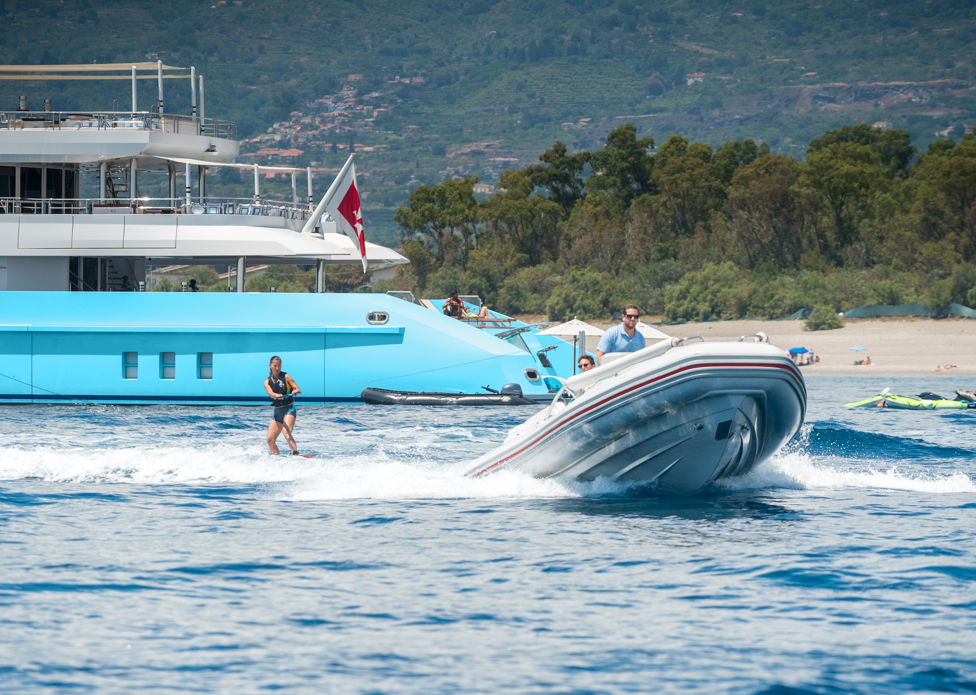 Waterskiing on a yacht charter